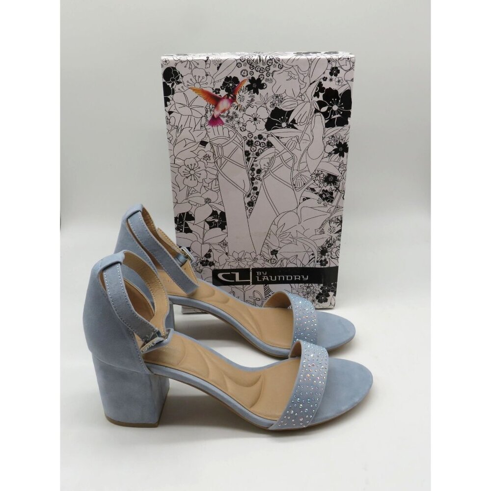 CL By Laundry Women's Light Blue Block Heel Sandals Rhinestone Strap 10 NEW